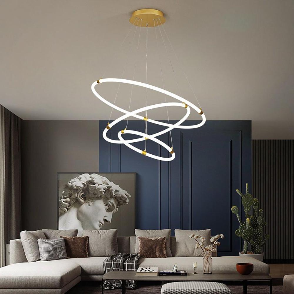 Modern Gold Surround Circle LED Chandelier with Acrylic Shades 2 or 3 Ring Pendant Light