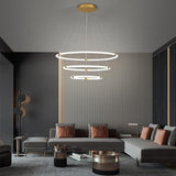 Modern Gold Surround Circle LED Chandelier with Acrylic Shades 2 or 3 Ring Pendant Light