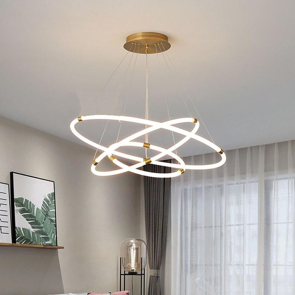 Modern Gold Surround Circle LED Chandelier with Acrylic Shades 2 or 3 Ring Pendant Light