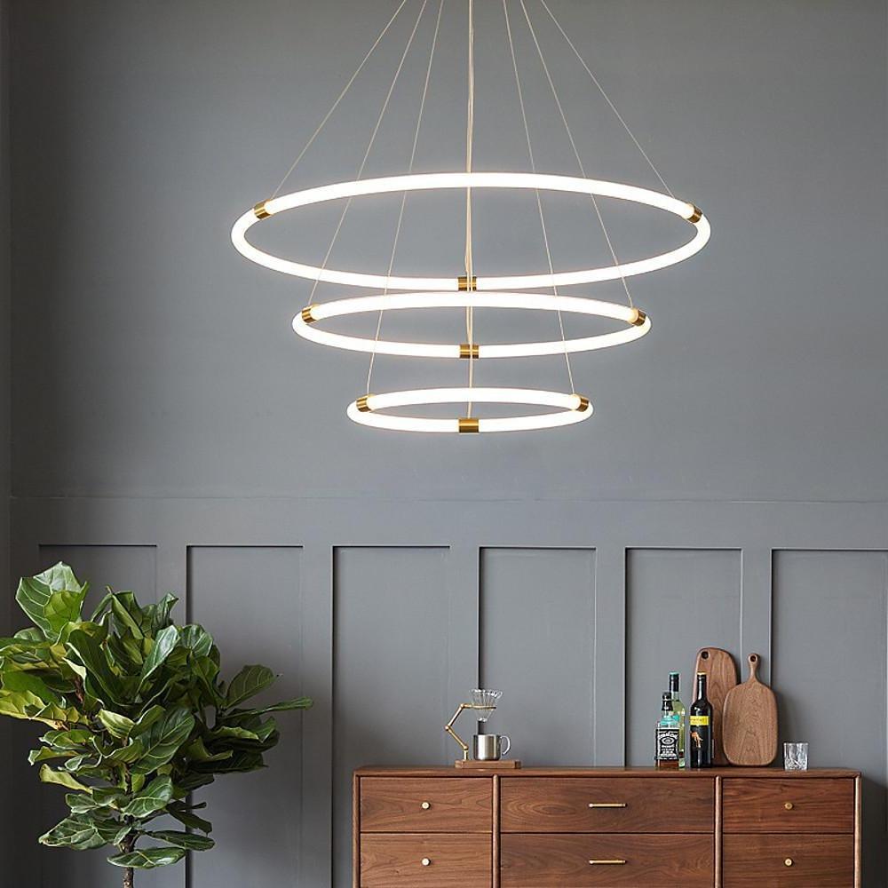 Modern Gold Surround Circle LED Chandelier with Acrylic Shades 2 or 3 Ring Pendant Light