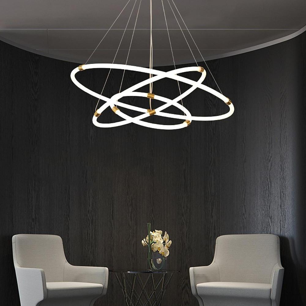 Modern Gold Surround Circle LED Chandelier with Acrylic Shades 2 or 3 Ring Pendant Light