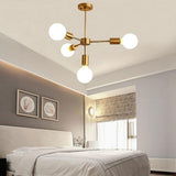 Modern Gold Symmetrical 4 Light Pendant Fixture 27 Inch Iron Chandelier for Living Room