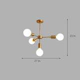 Modern Gold Symmetrical 4 Light Pendant Fixture 27 Inch Iron Chandelier for Living Room