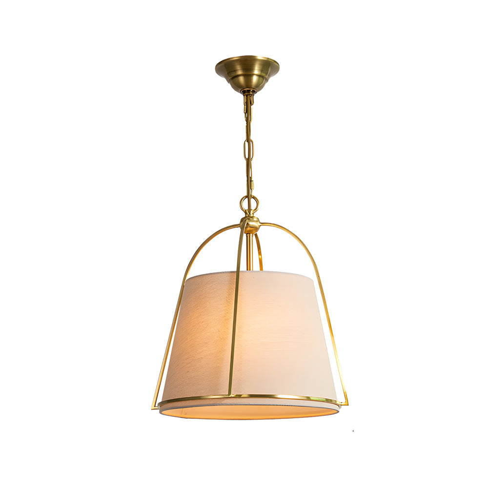 Modern Gold Trapezoid Pendant Light 13.8 Inch Wide with White Fabric Tapered Shade 4 Light Fixture