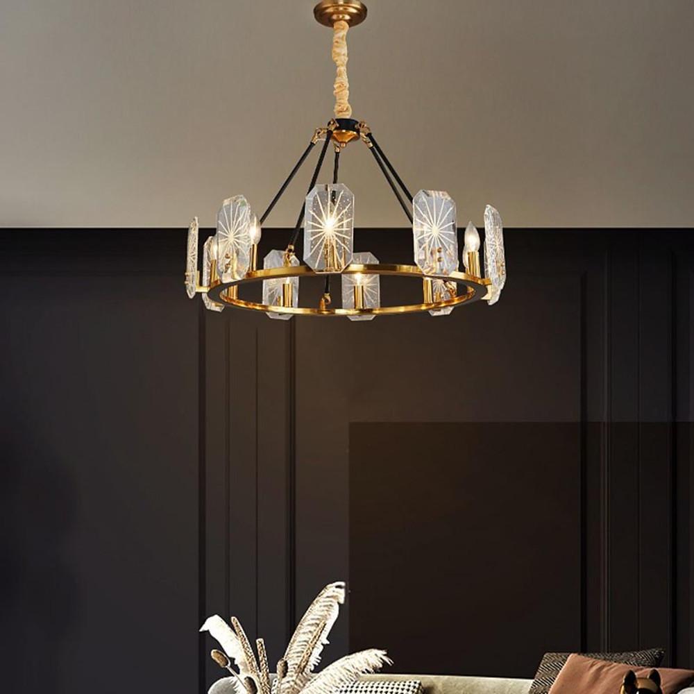 Modern Gold Wagon Wheel Chandelier with Crystal Shades and 8 or 10 Light Options