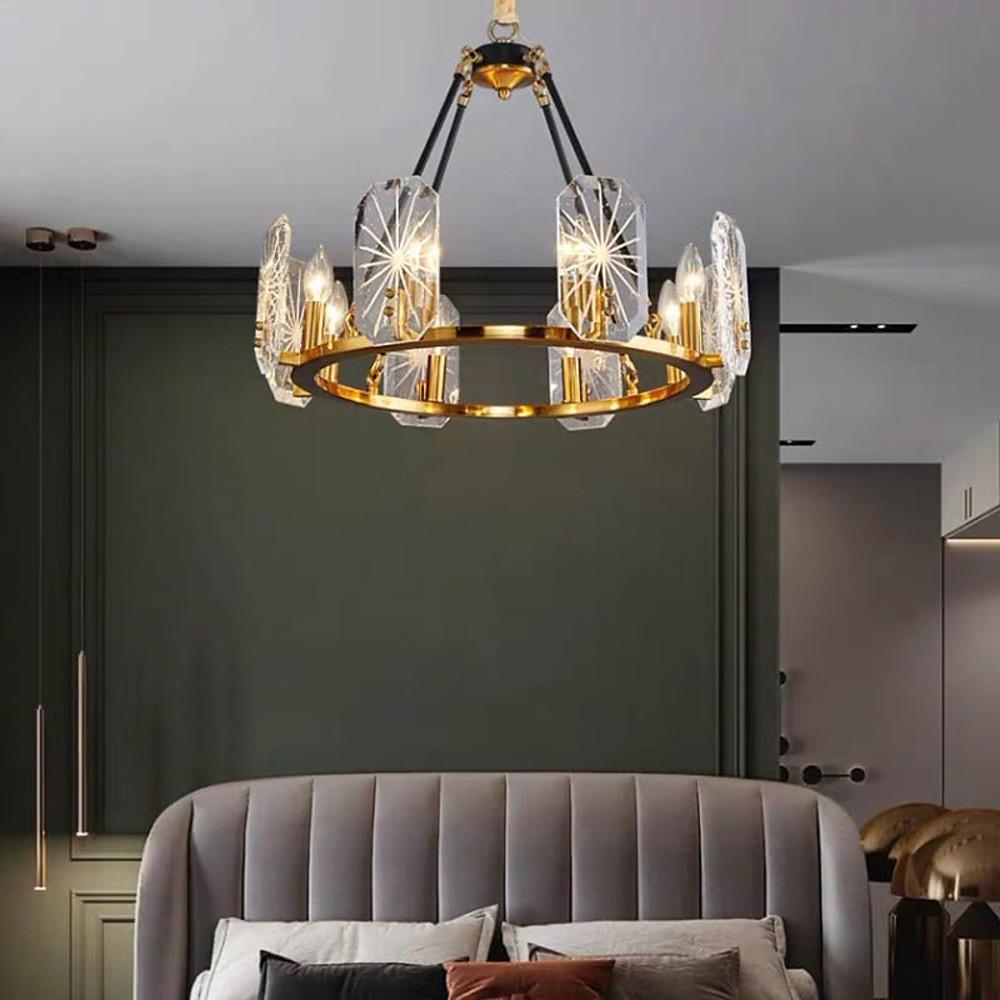 Modern Gold Wagon Wheel Chandelier with Crystal Shades and 8 or 10 Light Options