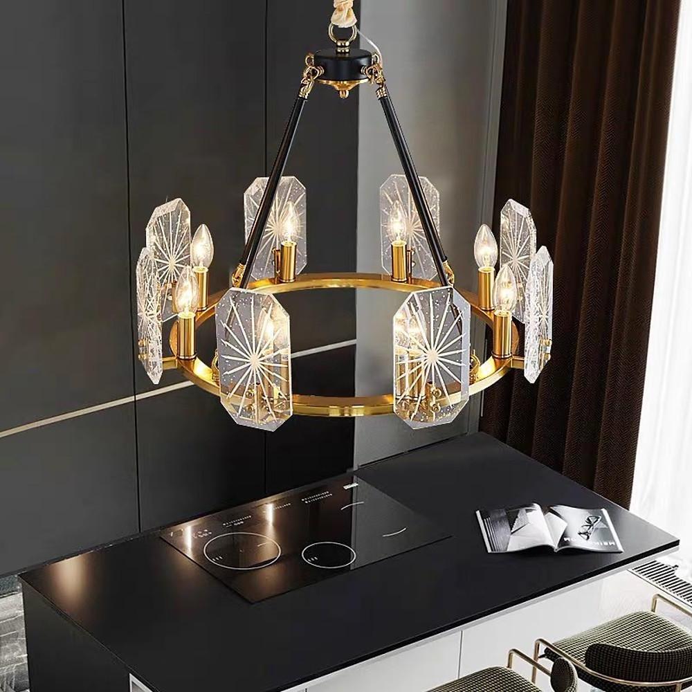 Modern Gold Wagon Wheel Chandelier with Crystal Shades and 8 or 10 Light Options