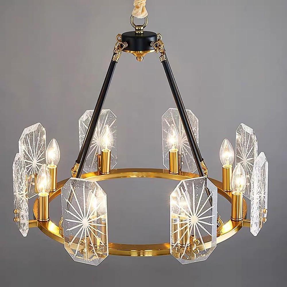 Modern Gold Wagon Wheel Chandelier with Crystal Shades and 8 or 10 Light Options