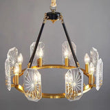 Modern Gold Wagon Wheel Chandelier with Crystal Shades and 8 or 10 Light Options