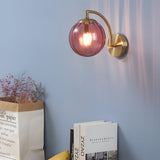 Modern Gold Wall Sconce with Ribbed Glass Globe Shade and Curved Arm Light Fixture