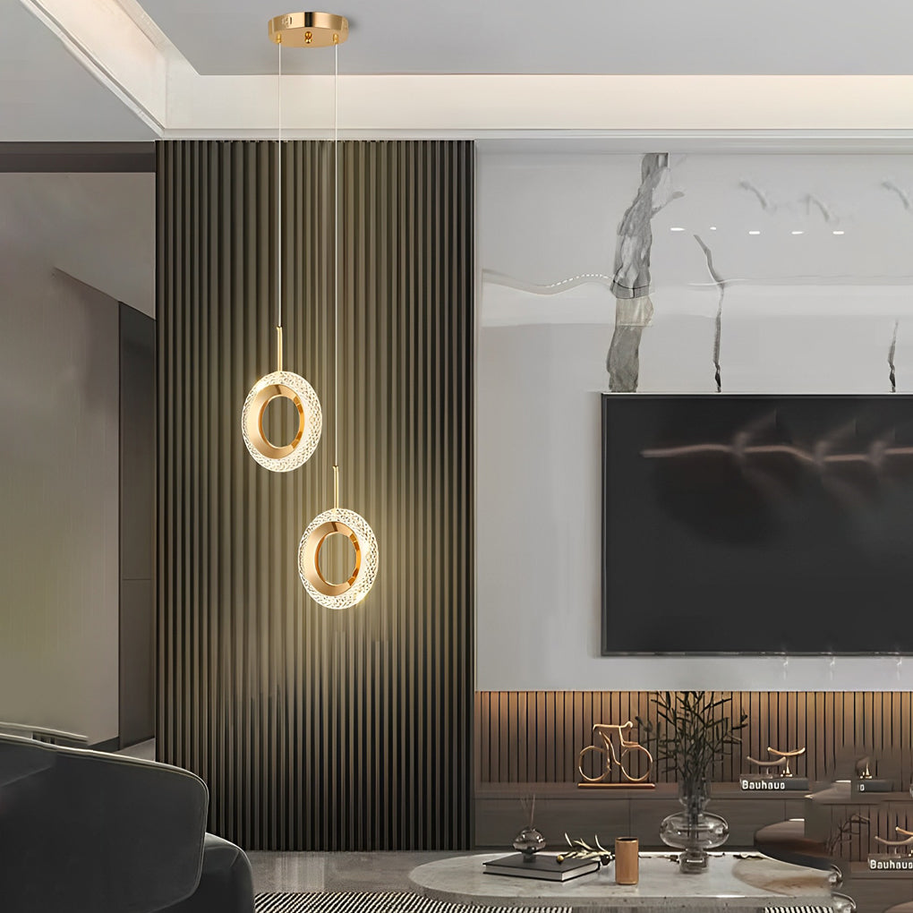 Modern Gold Water Drop LED Pendant Light with Circle Design and Three Step Dimming Feature
