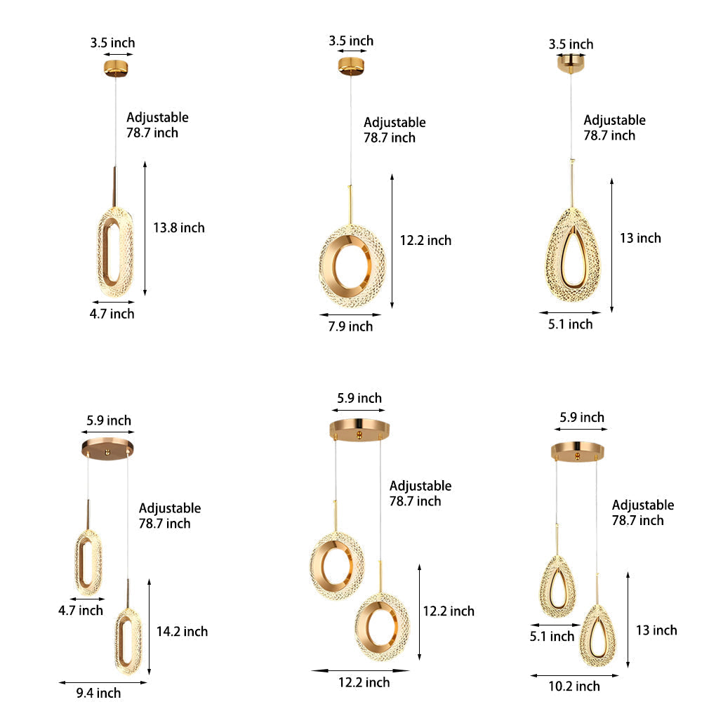 Modern Gold Water Drop LED Pendant Light with Circle Design and Three Step Dimming Feature