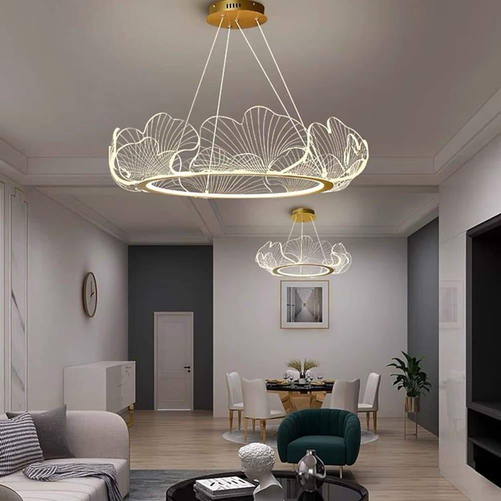 Modern Gold Wave LED Chandelier 33 Inch Round Acrylic Pendant Ceiling Light