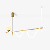 Modern Gold Wave LED Pendant Light Minimalist Linear Chandelier for Dining Room