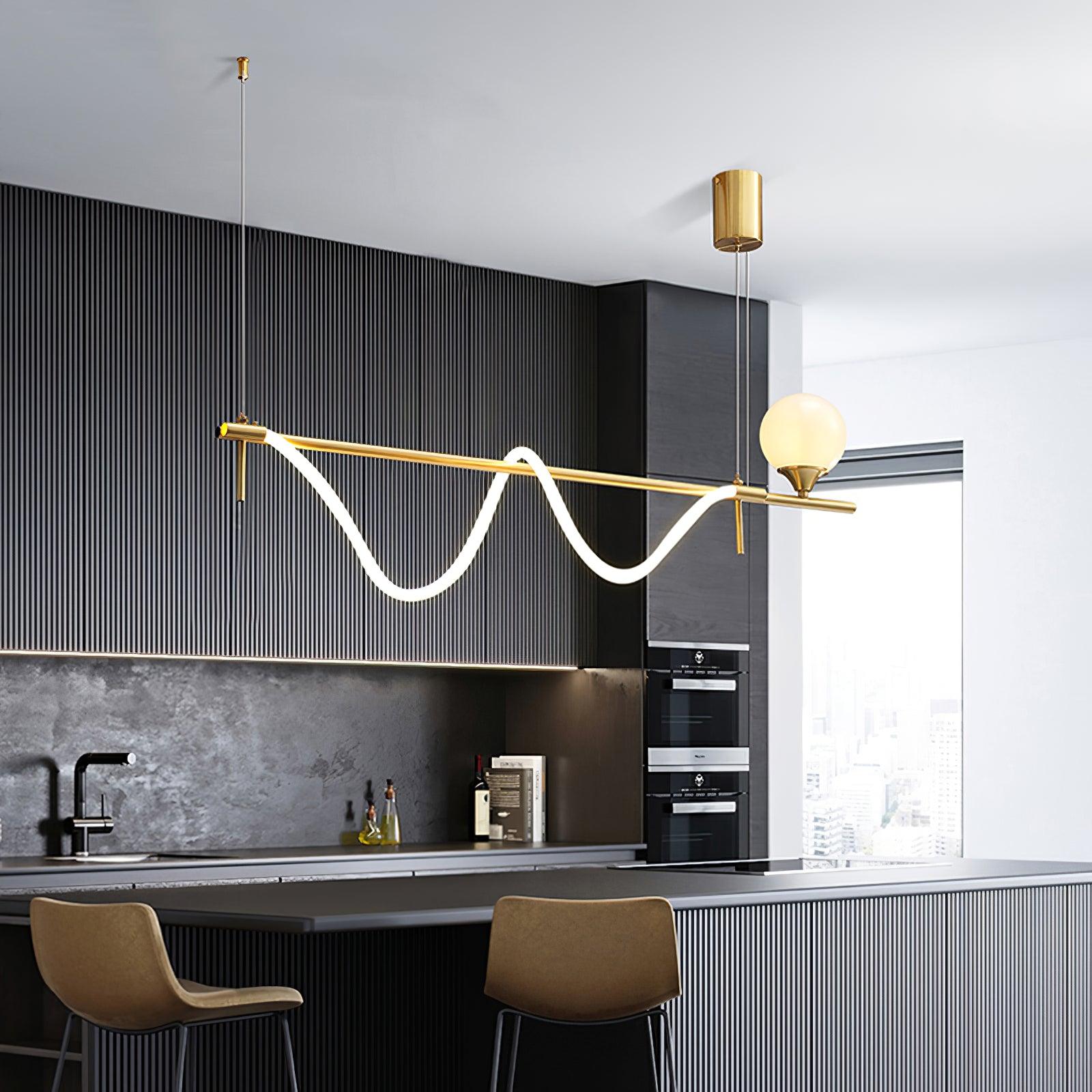 Modern Gold Wave LED Pendant Light Minimalist Linear Chandelier for Dining Room