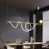 Modern Gold Wave LED Pendant Light Minimalist Linear Chandelier for Dining Room