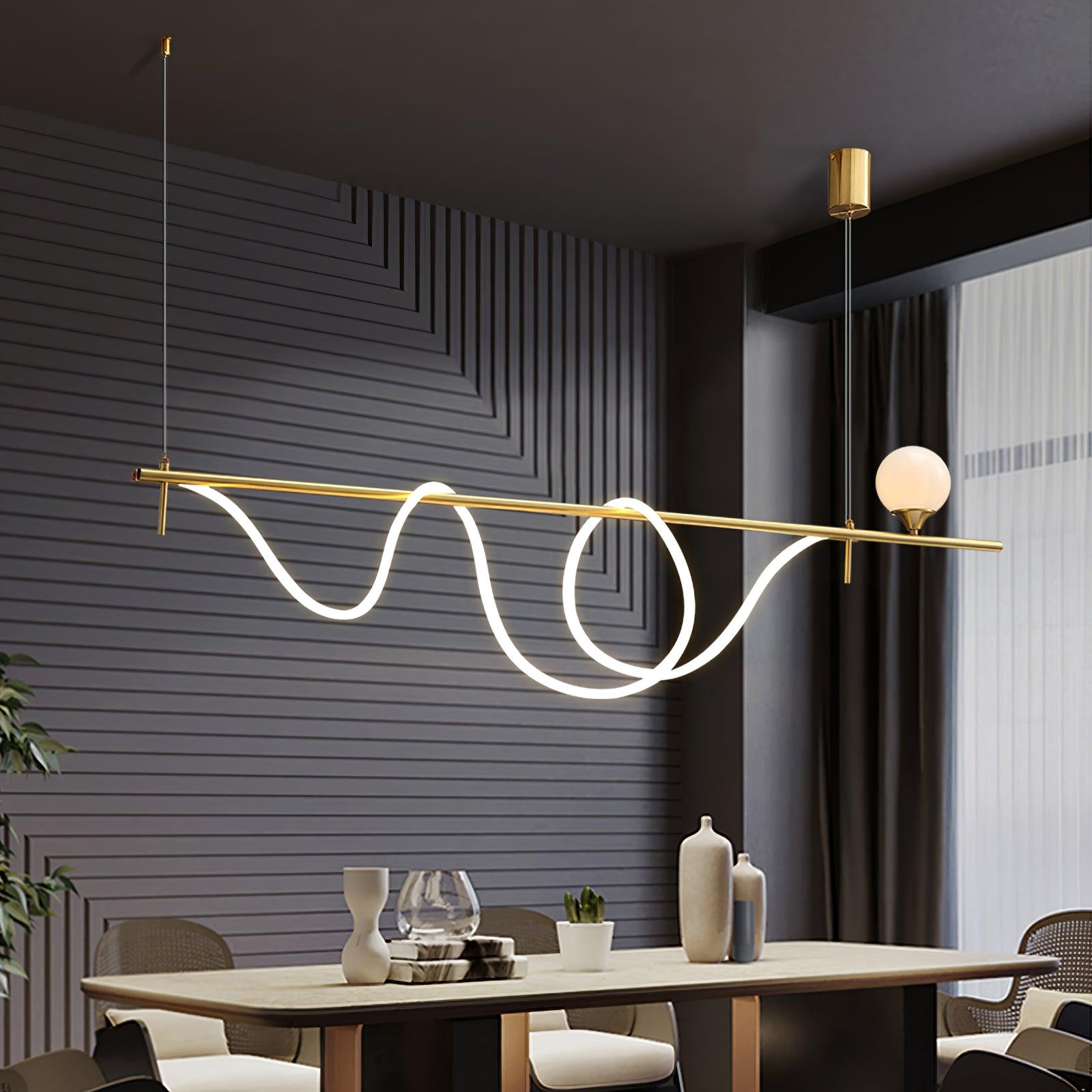 Modern Gold Wave LED Pendant Light Minimalist Linear Chandelier for Dining Room