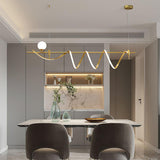 Modern Gold Wave LED Pendant Light Minimalist Linear Chandelier for Dining Room