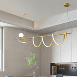 Modern Gold Wave LED Pendant Light Minimalist Linear Chandelier for Dining Room