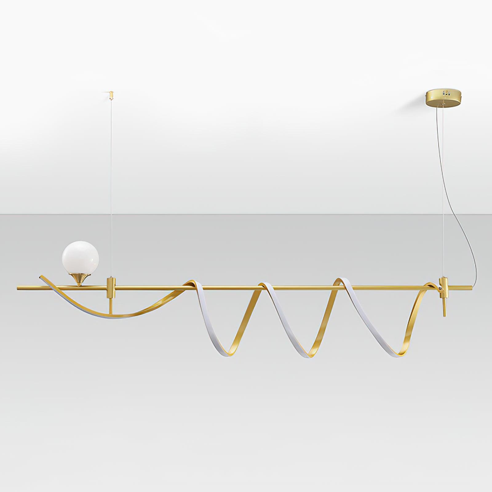 Modern Gold Wave LED Pendant Light Minimalist Linear Chandelier for Dining Room