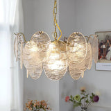 Modern Gold Wavy Glass Disc Chandelier Elegant Semi Flush Mount Ceiling Light