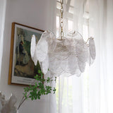 Modern Gold Wavy Glass Disc Chandelier Elegant Semi Flush Mount Ceiling Light