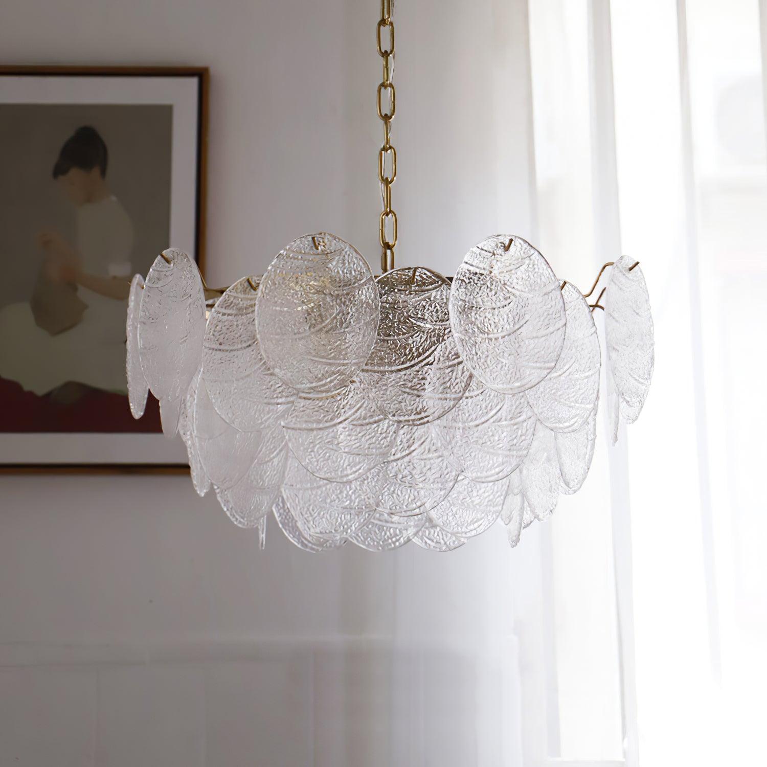 Modern Gold Wavy Glass Disc Chandelier Elegant Semi Flush Mount Ceiling Light