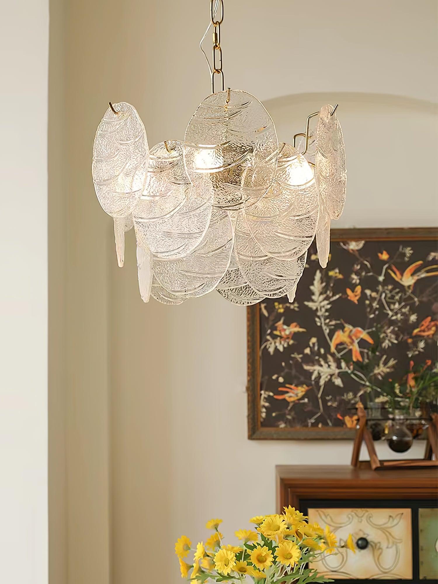 Modern Gold Wavy Glass Disc Chandelier Elegant Semi Flush Mount Ceiling Light