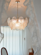 Modern Gold Wavy Glass Disc Chandelier Elegant Semi Flush Mount Ceiling Light
