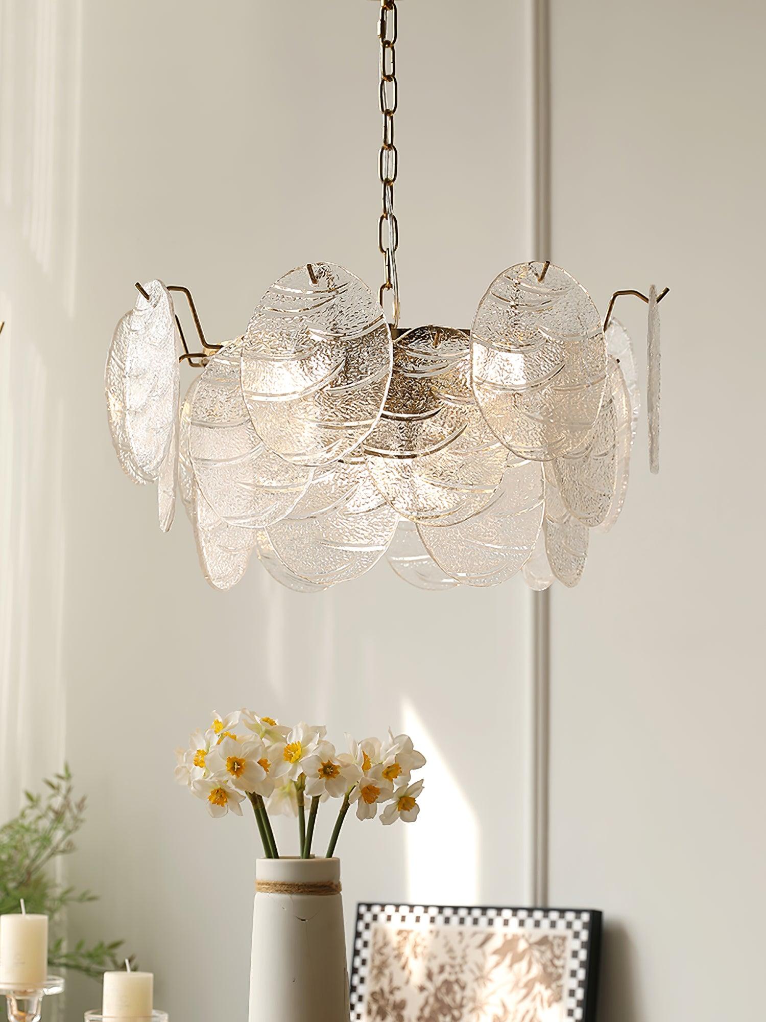 Modern Gold Wavy Glass Disc Chandelier Elegant Semi Flush Mount Ceiling Light