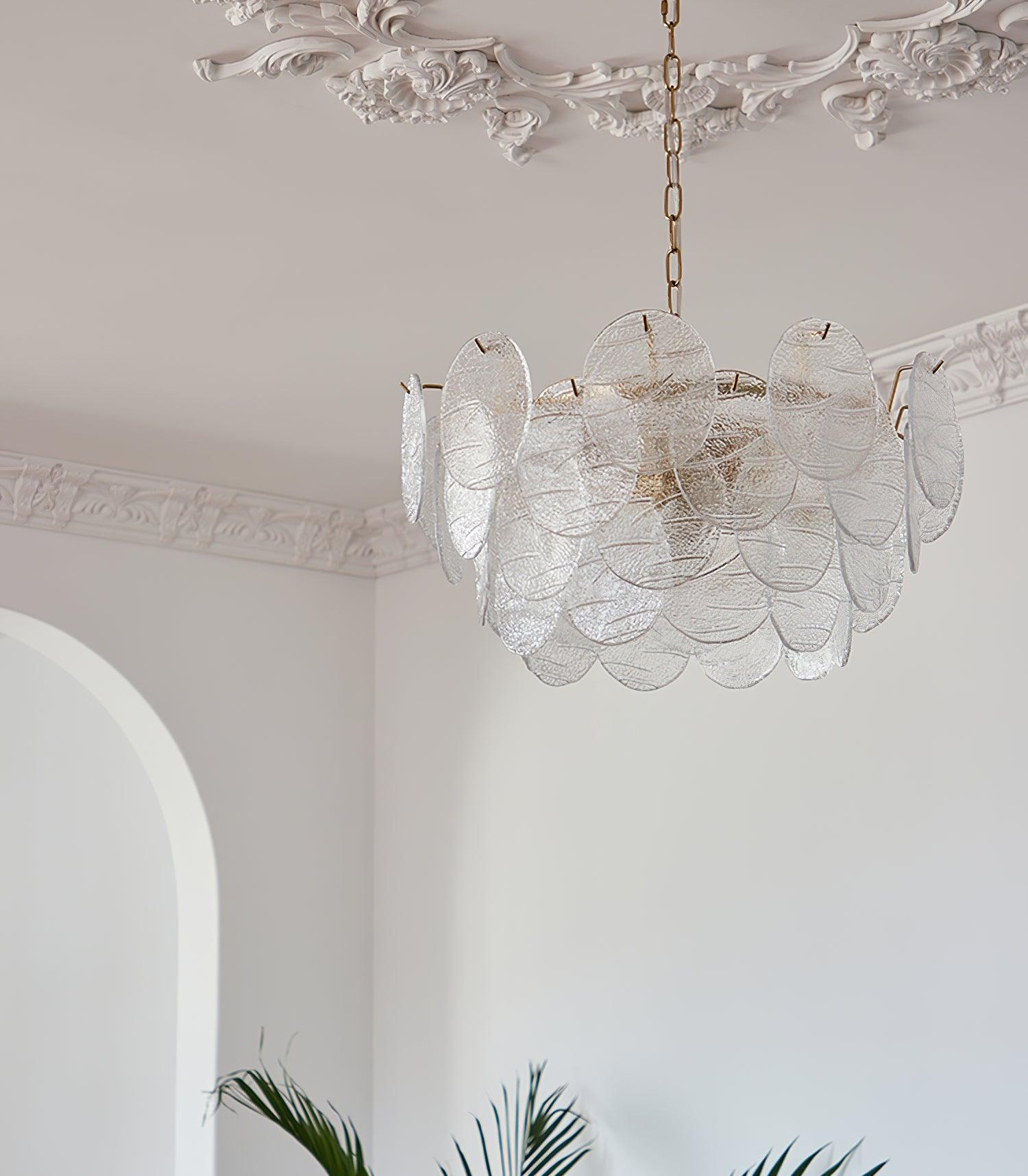 Modern Gold Wavy Glass Disc Chandelier Elegant Semi Flush Mount Ceiling Light