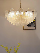Modern Gold Wavy Glass Disc Chandelier Elegant Semi Flush Mount Ceiling Light