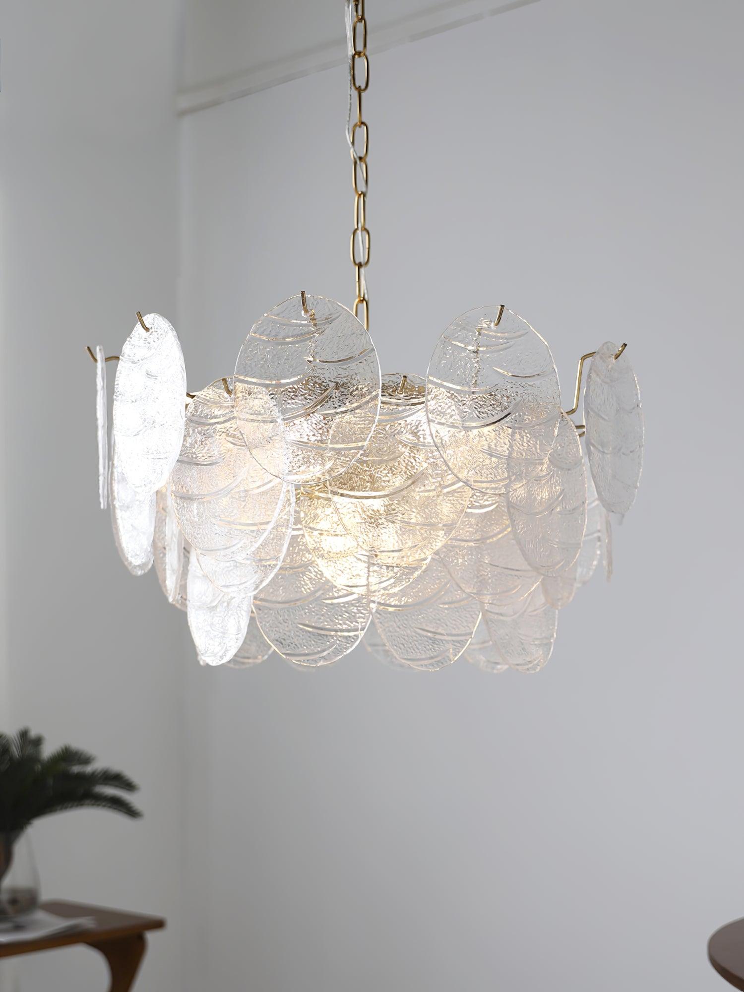 Modern Gold Wavy Glass Disc Chandelier Elegant Semi Flush Mount Ceiling Light