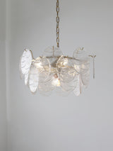 Modern Gold Wavy Glass Disc Chandelier Elegant Semi Flush Mount Ceiling Light