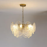 Modern Gold Wavy Glass Disc Chandelier Elegant Semi Flush Mount Ceiling Light