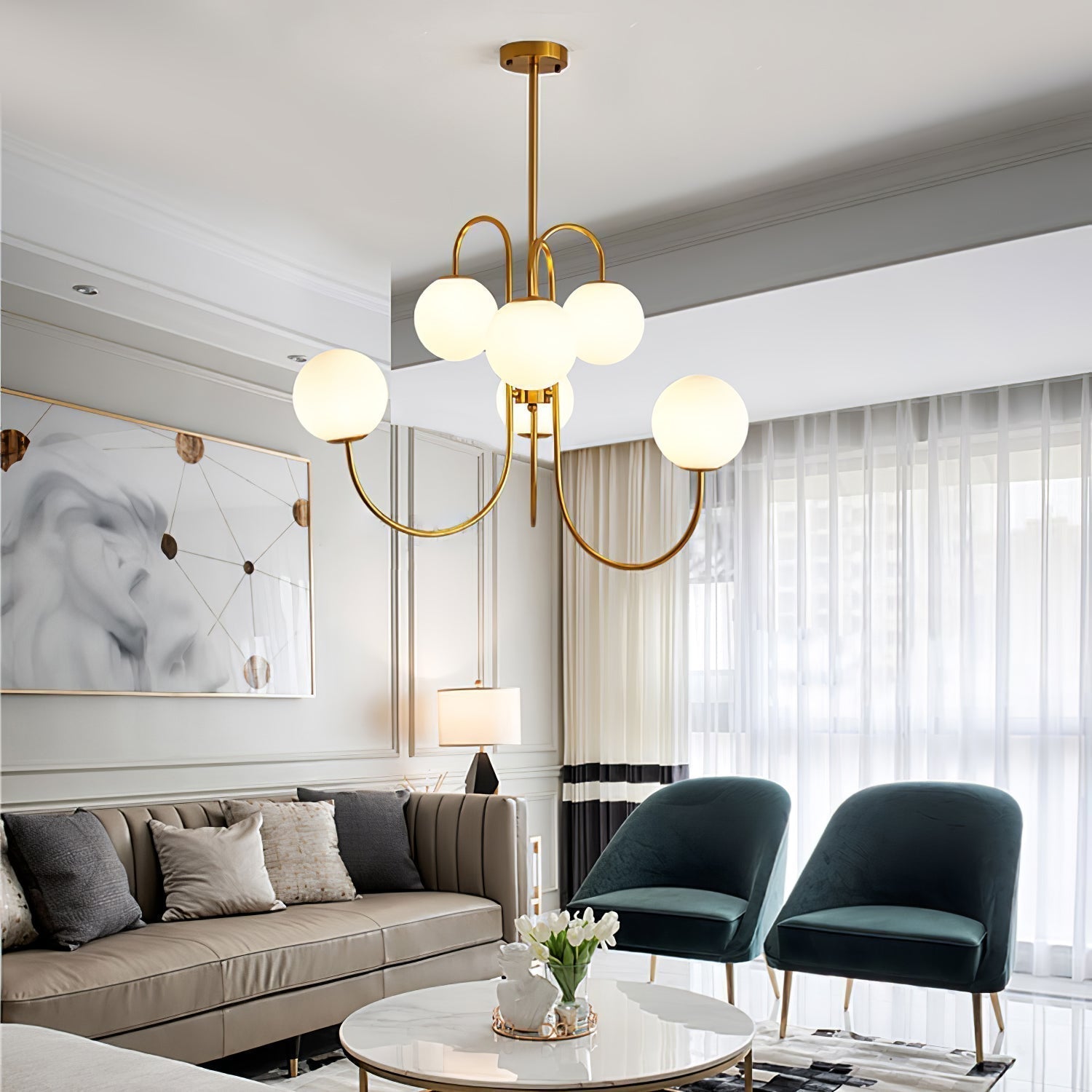 Modern Gooseneck Glass Globe Chandelier Mid Century Industrial Ceiling Light Fixture