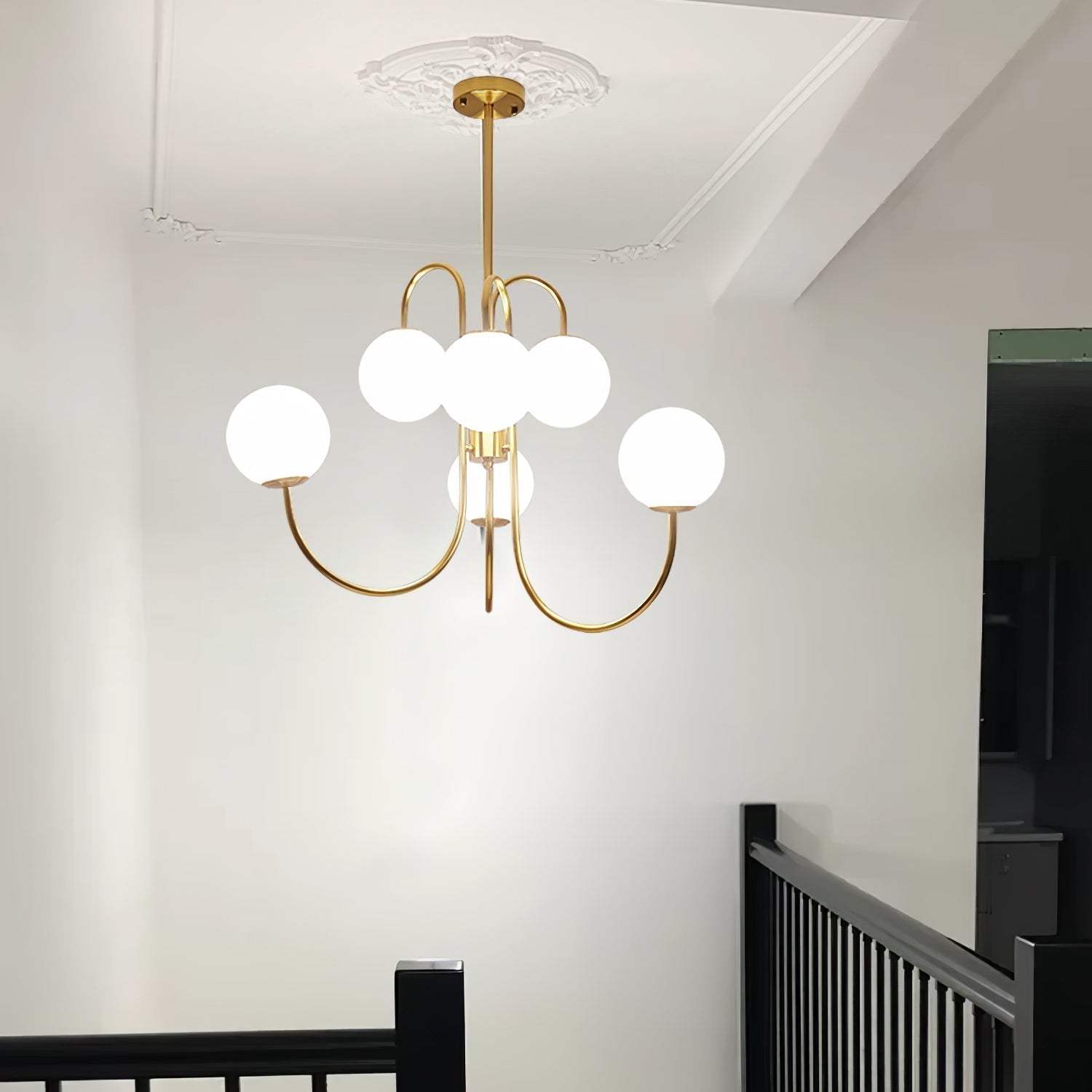 Modern Gooseneck Glass Globe Chandelier Mid Century Industrial Ceiling Light Fixture