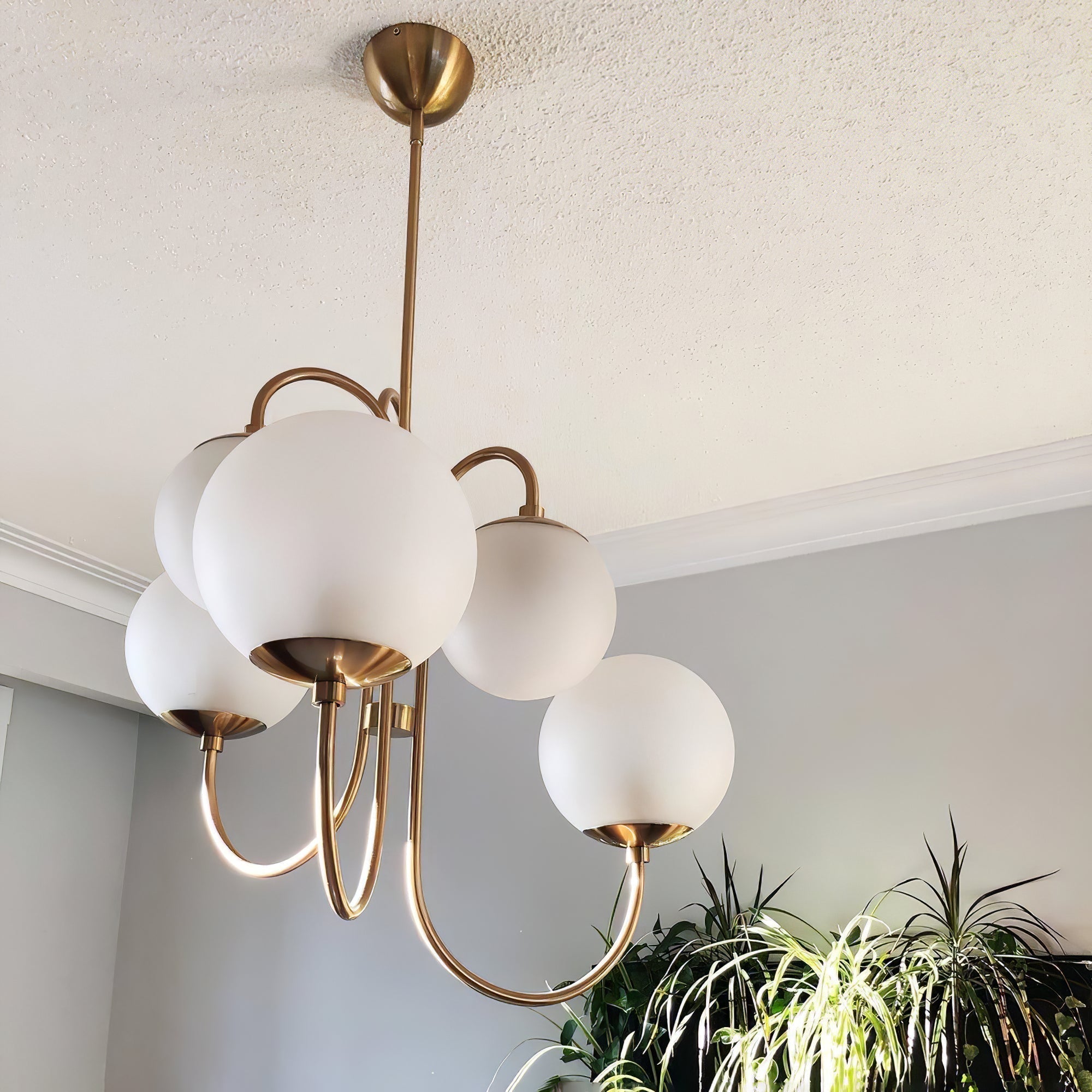 Modern Gooseneck Glass Globe Chandelier Mid Century Industrial Ceiling Light Fixture