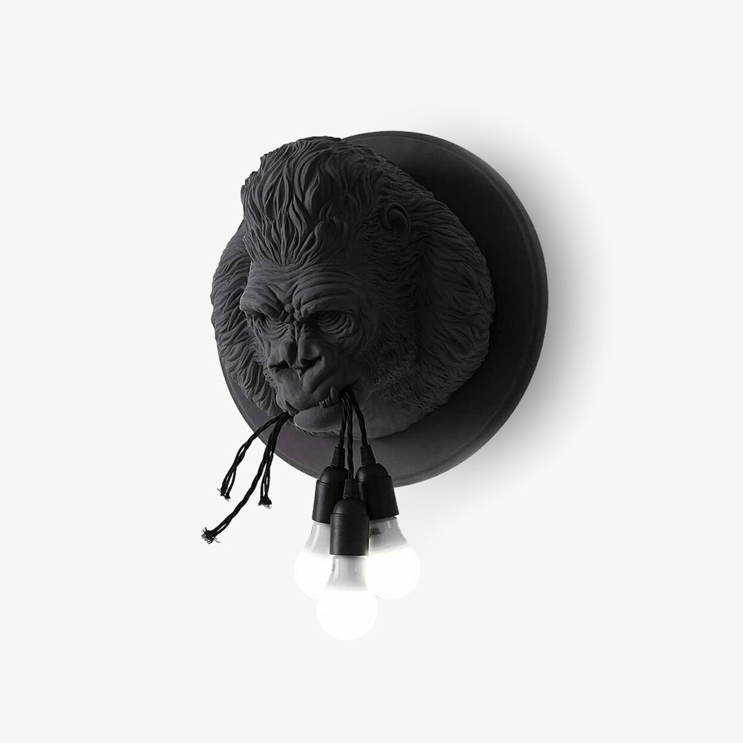 Modern Gorilla Head Wall Sconce Resin Animal Sculpture Three Light Fixture for Indoor Use