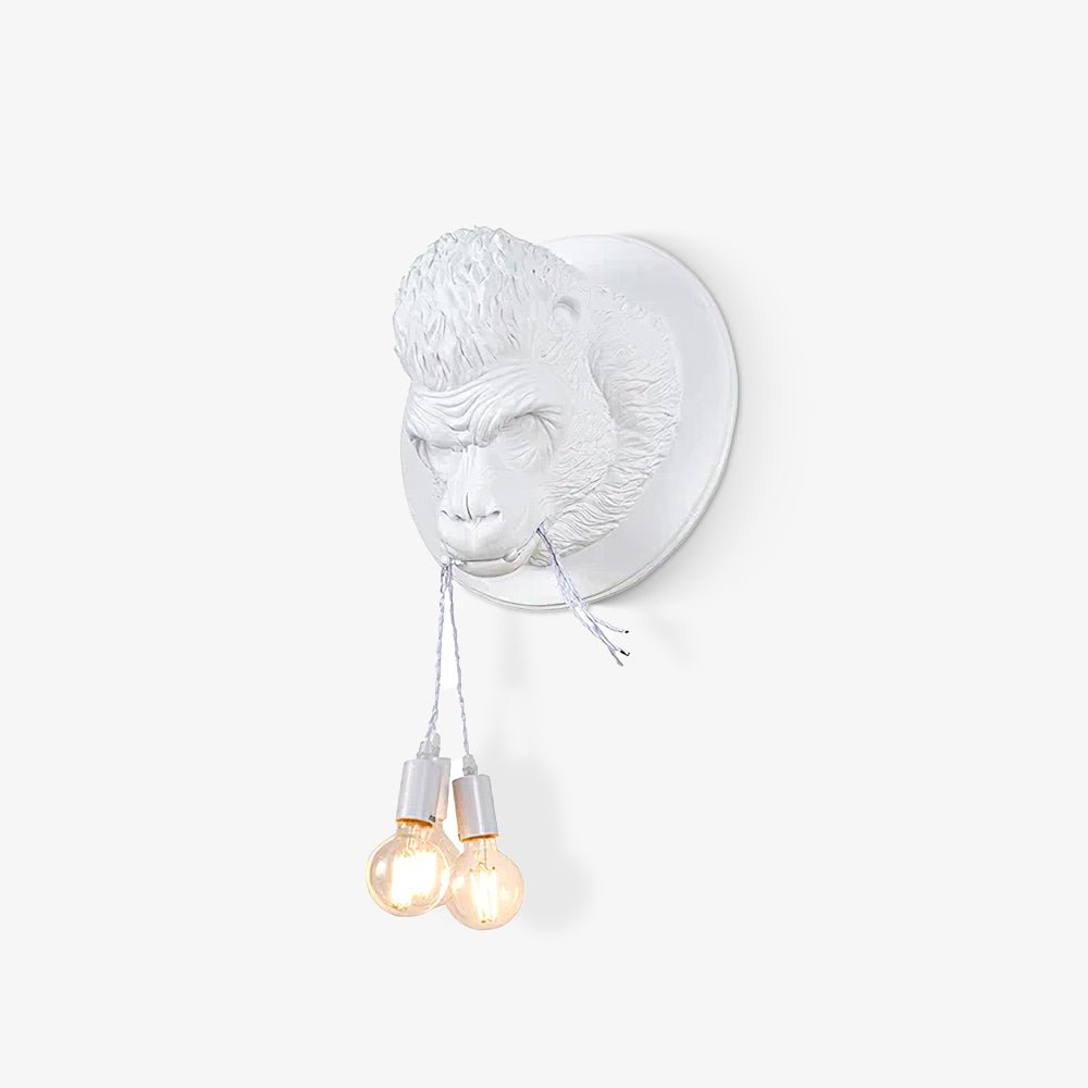 Modern Gorilla Head Wall Sconce Resin Animal Sculpture Three Light Fixture for Indoor Use