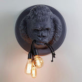 Modern Gorilla Head Wall Sconce Resin Animal Sculpture Three Light Fixture for Indoor Use