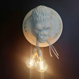 Modern Gorilla Head Wall Sconce Resin Animal Sculpture Three Light Fixture for Indoor Use