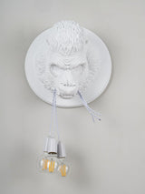 Modern Gorilla Head Wall Sconce Resin Animal Sculpture Three Light Fixture for Indoor Use