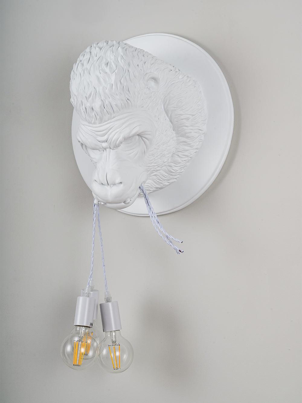 Modern Gorilla Head Wall Sconce Resin Animal Sculpture Three Light Fixture for Indoor Use