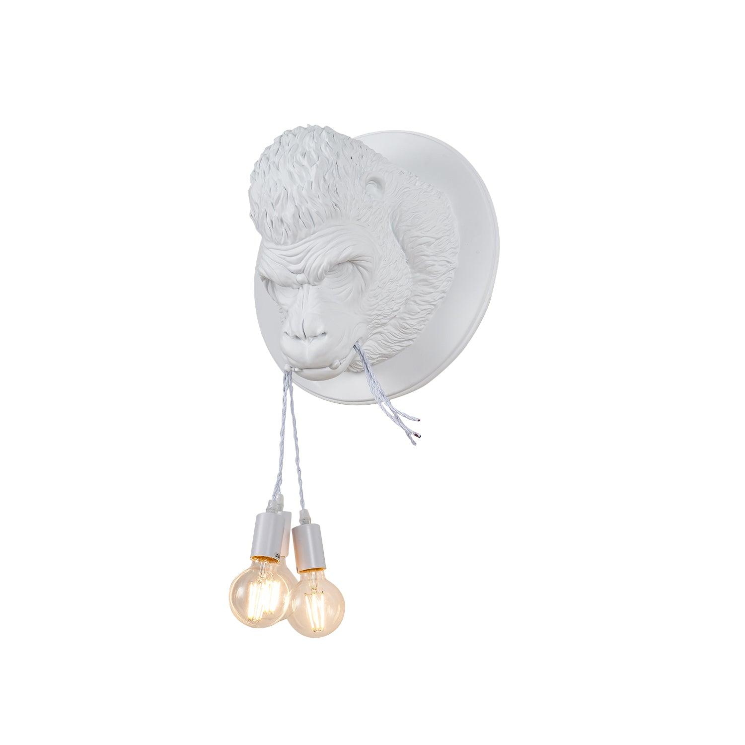 Modern Gorilla Head Wall Sconce Resin Animal Sculpture Three Light Fixture for Indoor Use