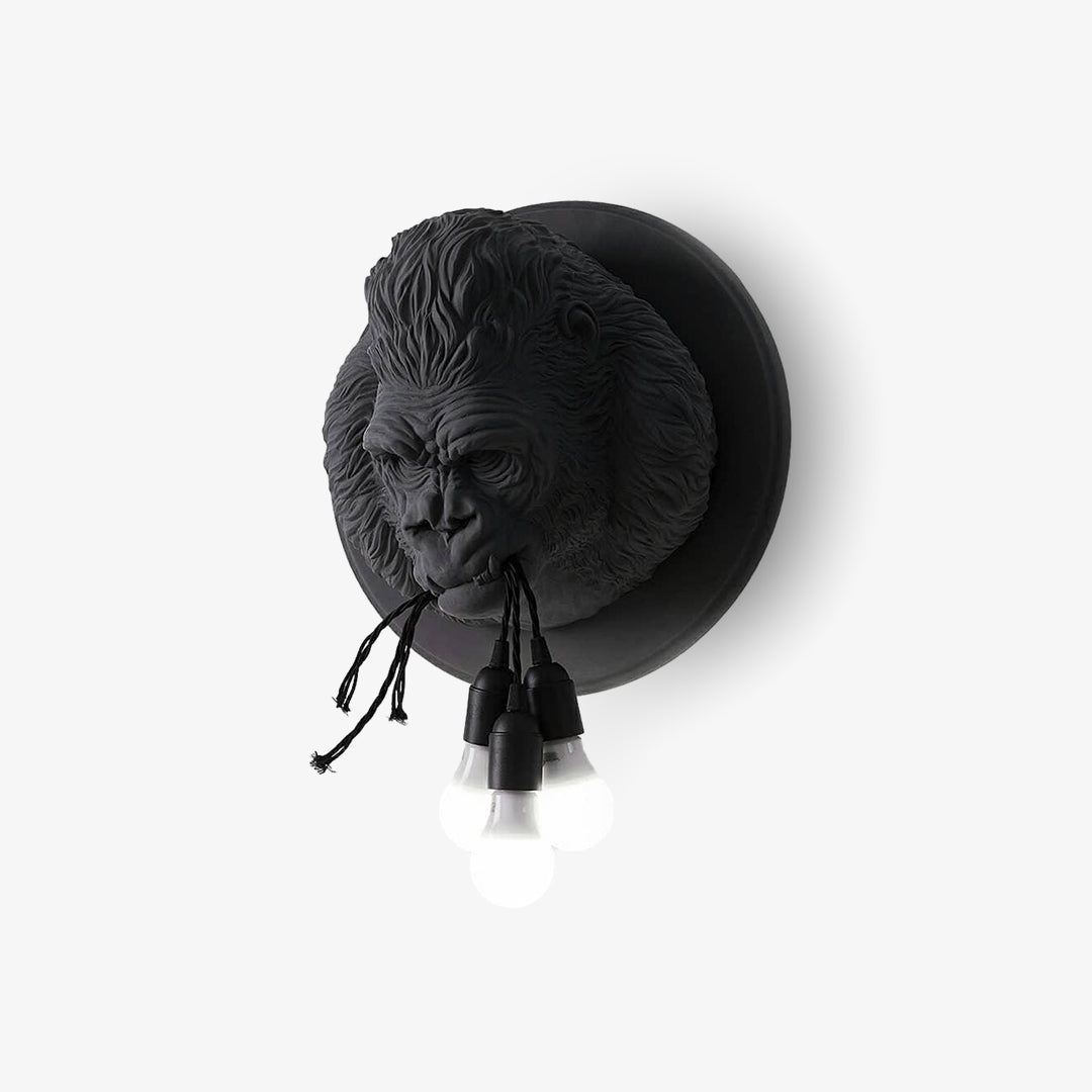 Modern Gorilla Head Wall Sconce Resin Animal Sculpture Three Light Fixture for Indoor Use