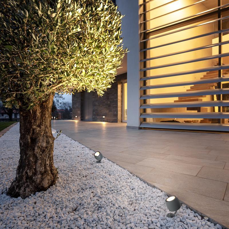 Modern Gray Round LED Garden Spotlight IP66 Waterproof Outdoor Tree and Lawn Light