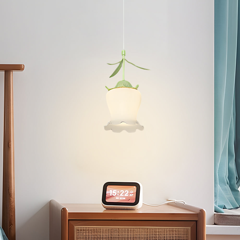 Modern Green Bell Orchid Flower Pendant Light Nordic Glass Hanging Lamp for Bedroom Bedside Lighting