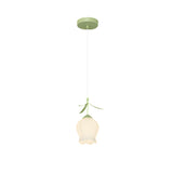 Modern Green Bell Orchid Flower Pendant Light Nordic Glass Hanging Lamp for Bedroom Bedside Lighting