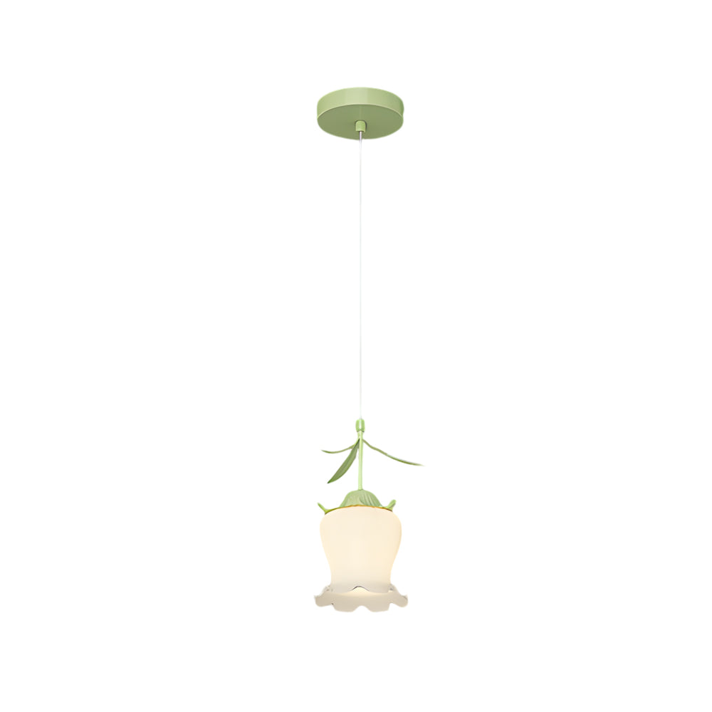 Modern Green Bell Orchid Flower Pendant Light Nordic Glass Hanging Lamp for Bedroom Bedside Lighting